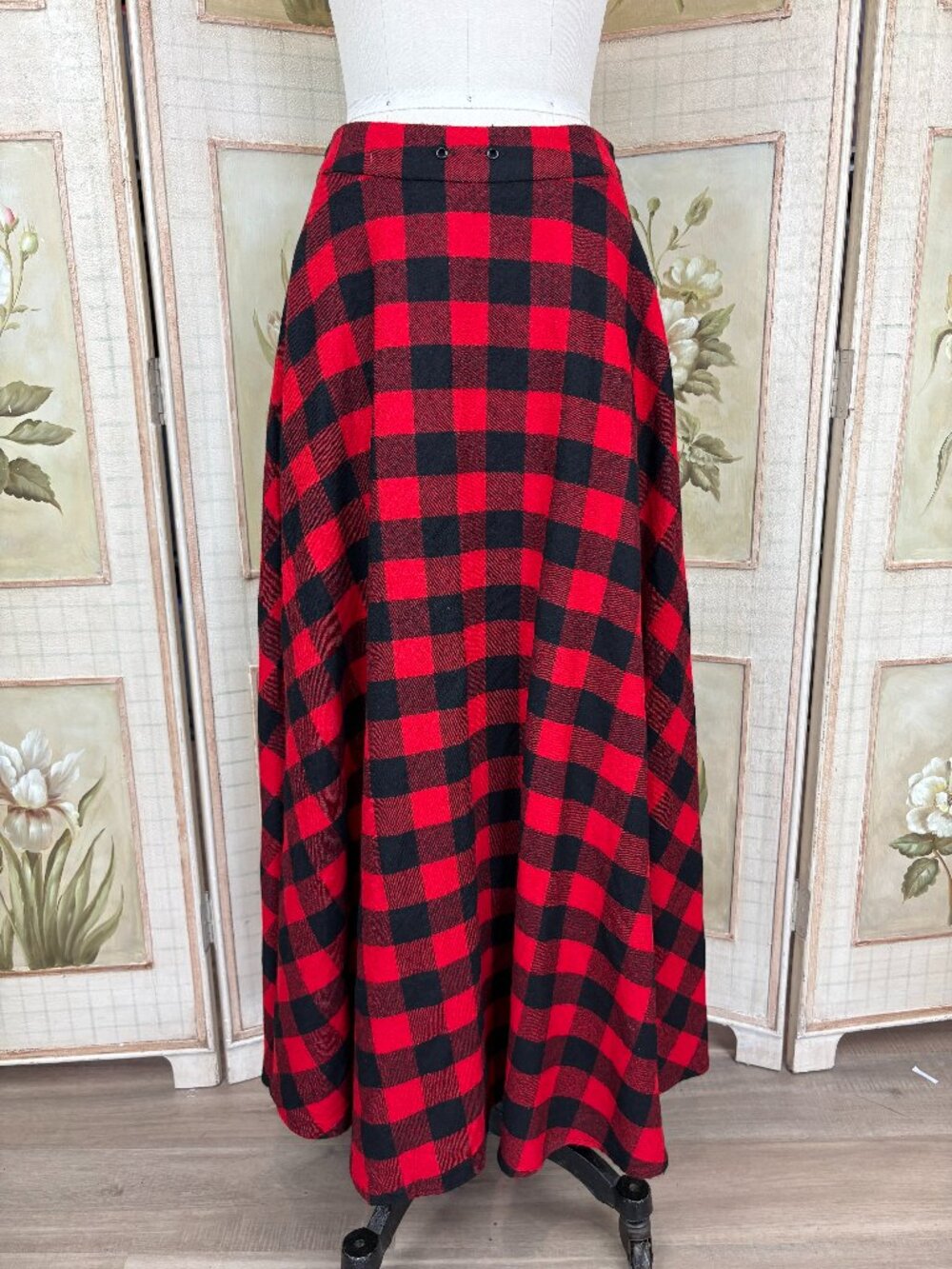 1990s Ralph - Ralph Lauren Plaid Maxi Skirt, Red & Black